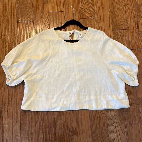 House of Harlow linen ivory puff sleeve tie back blouse xl - Picture 6 of 9